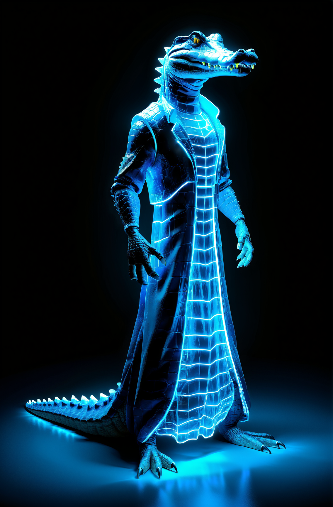 04714-3345825286-Aligator glowing neon blue gown, Realistic style.png